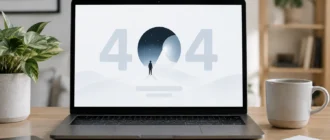 Макет страницы 404 на экране ноутбука